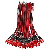 EDGELEC 50pcs 12 Volt 5mm Red LED Lights Emitting Diodes, Pre Wired 7.9 Inch DC 12V LED Light Diffused Colored Lens Small LED Lamps