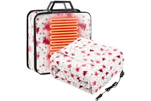 Tuanse 58 x 43 Inches 12 Volt Heated Car Blanket Plug in Portable Car Electric Blanket with Cigarette Lighter, Temperature Controller and Storage Bag for Rv Truck Traveling(Red,Christmas Tree)