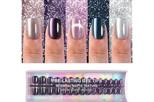 150Pcs Cat Eye Press on Nails Short Square, Plauva Soft Gel Fake Nails, Glossy Glitter Cat Eye Nail Tips for Women and Girls Stick On Nails in 15 Sizes