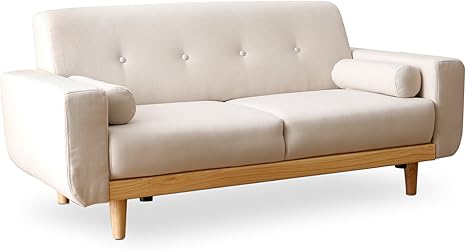 Amazon Lowya ロウヤ ソファ 2 5人掛け 天然木脚 木製フレーム くるみボタン ナチュラル脚 アイボリー ソファ カウチ オンライン通販