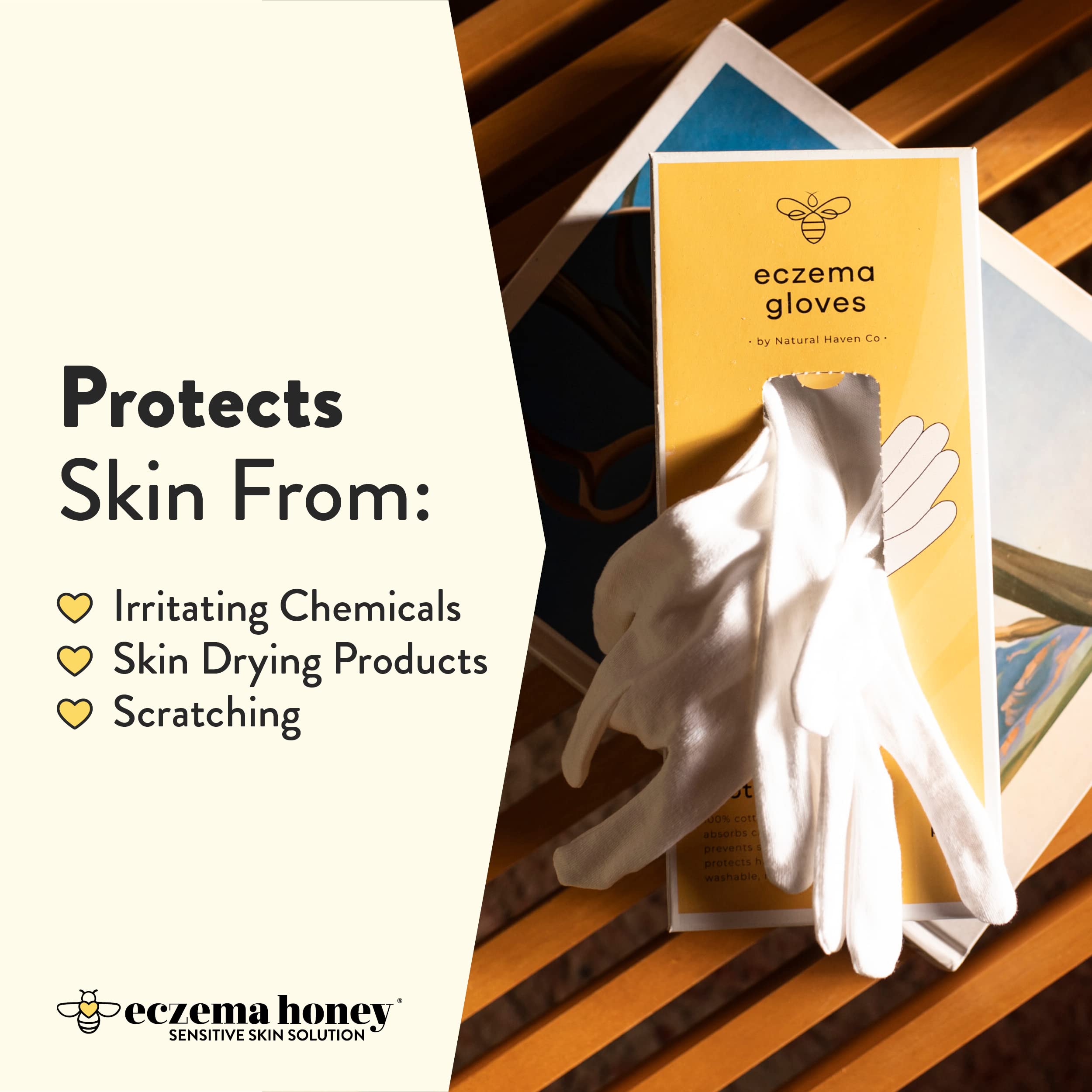 ECZEMA HONEY Premium 100% Cotton Gloves - Washable & Reusable Overnight Dry Hands Treatment - White Cotton Gloves for Eczema (24 Pairs)