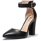 IDIFU Women's IN4 Pedazo High Block Heels Pumps Pointed Closed Toe Ankle Strap Dress Wedding Shoes