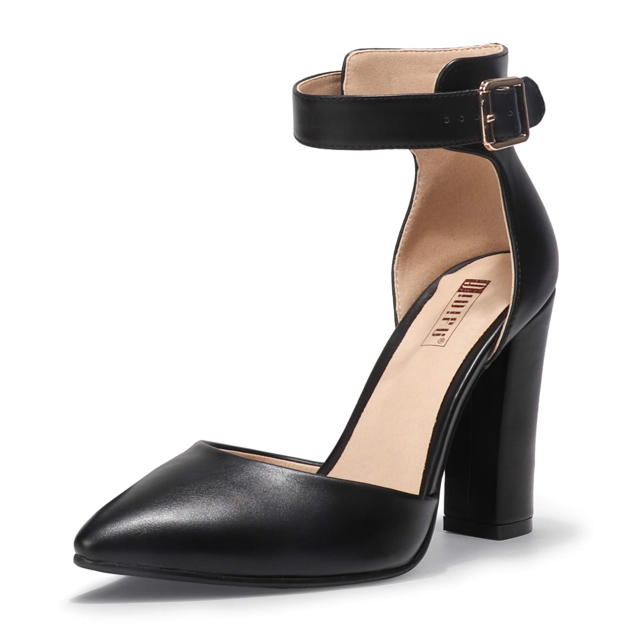 IDIFU Women's IN4 Pedazo High Block Heels Pumps Pointed Closed Toe Ankle Strap Dress Wedding Shoes