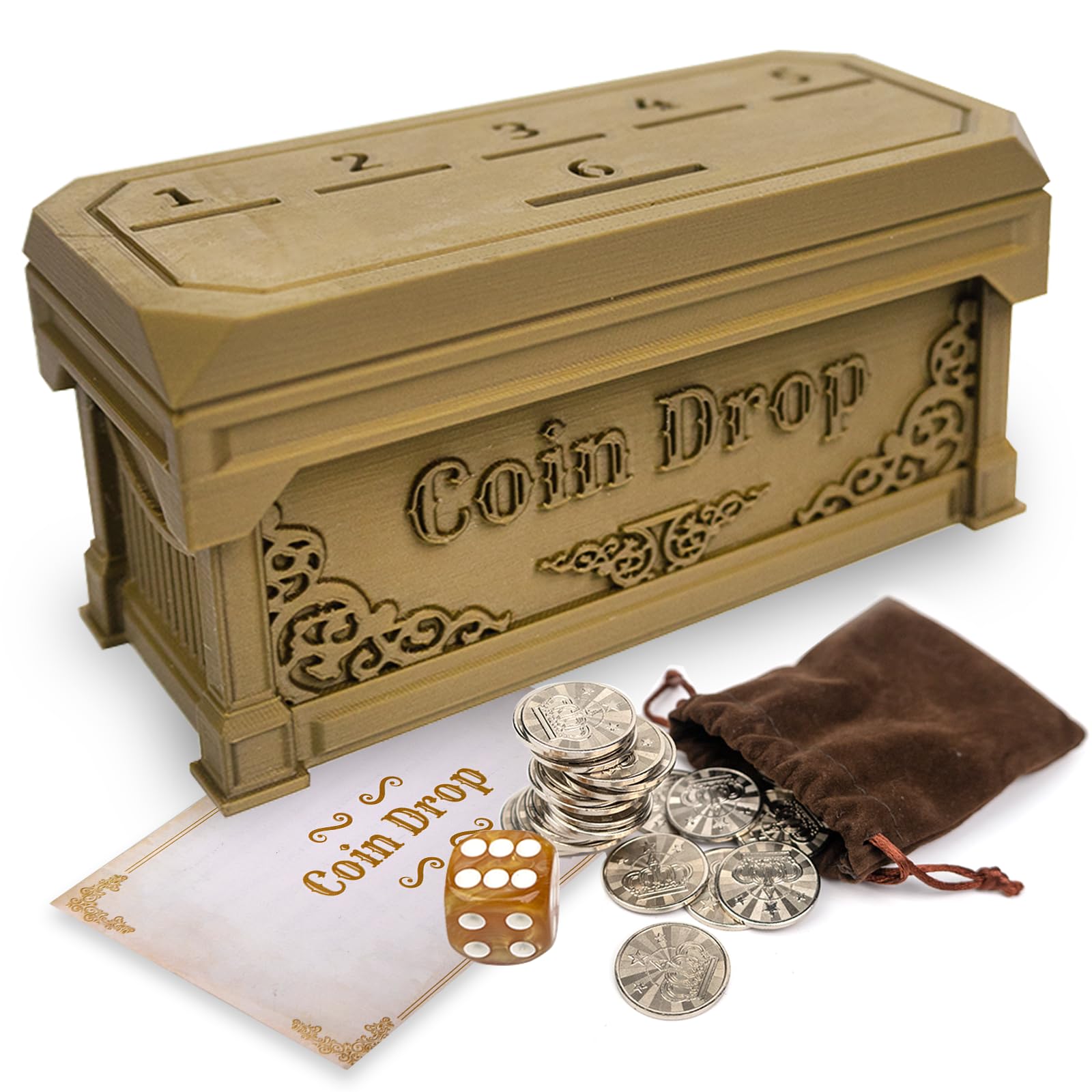 Photo 1 of Coin Drop Game,Penny Game with 30 Metal Coins,Fancy Game Box,1 Dice and 1 Specification.A Fun Classic Board Game.