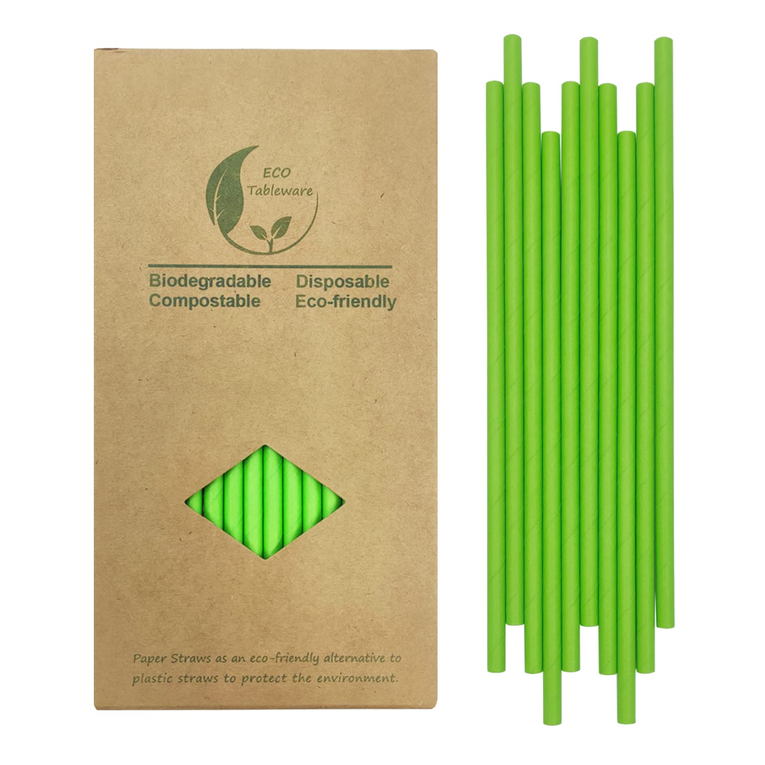 Green Crafts Paper Straws, 7.75 inches, Box of 100 Disposable Solid Green Drinking Straws for DIY Cake Pop Sticks Christmas Party Supplies