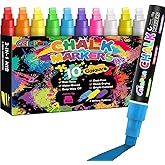 Window Chalk Markers for Cars Glass Washable, 10 Colors Jumbo Liquid Chalk Marker Pens with 10mm 3 in 1 Nib Wide Tips, Big Chalkboard Markers Car Window Paint Pens for Auto, Bistro, Mirror, Poster