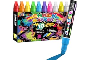 CELEPEN Window Chalk Markers for Cars Glass Washable, 10 Colors Jumbo Liquid Chalk Marker Pens with 10mm 3 in 1 Nib Wide Tips, Big Chalkboard Markers Car Window Paint Pens for Auto, Bistro, Mirror, Poster