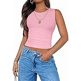 ZESICA Womens Summer Tank Tops 2026 Sleeveless Crewneck Knit Slim Fitted Side Ruched Casual Basic Shirt