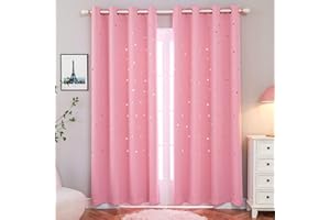 Anjee Kids Curtains Punched Out Stars Pink Curtains for Girls' Bedroom (2 Panels), Thick and Soft Room Darkening Curtains with Twinkle Stars (W52 x L84 Inches, Baby Pink)