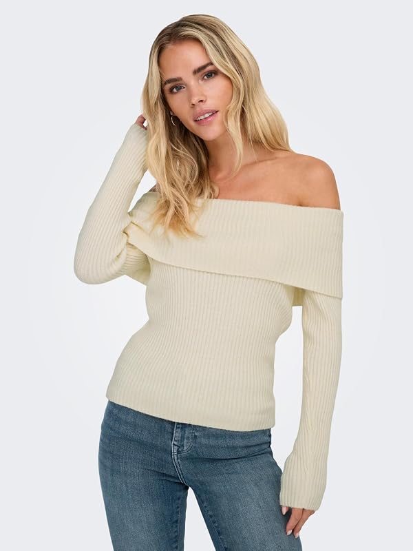 Bestseller A/S ONLKATIA LS Off Shoulder KNT, Color Gris. Detalle: Melange., XS