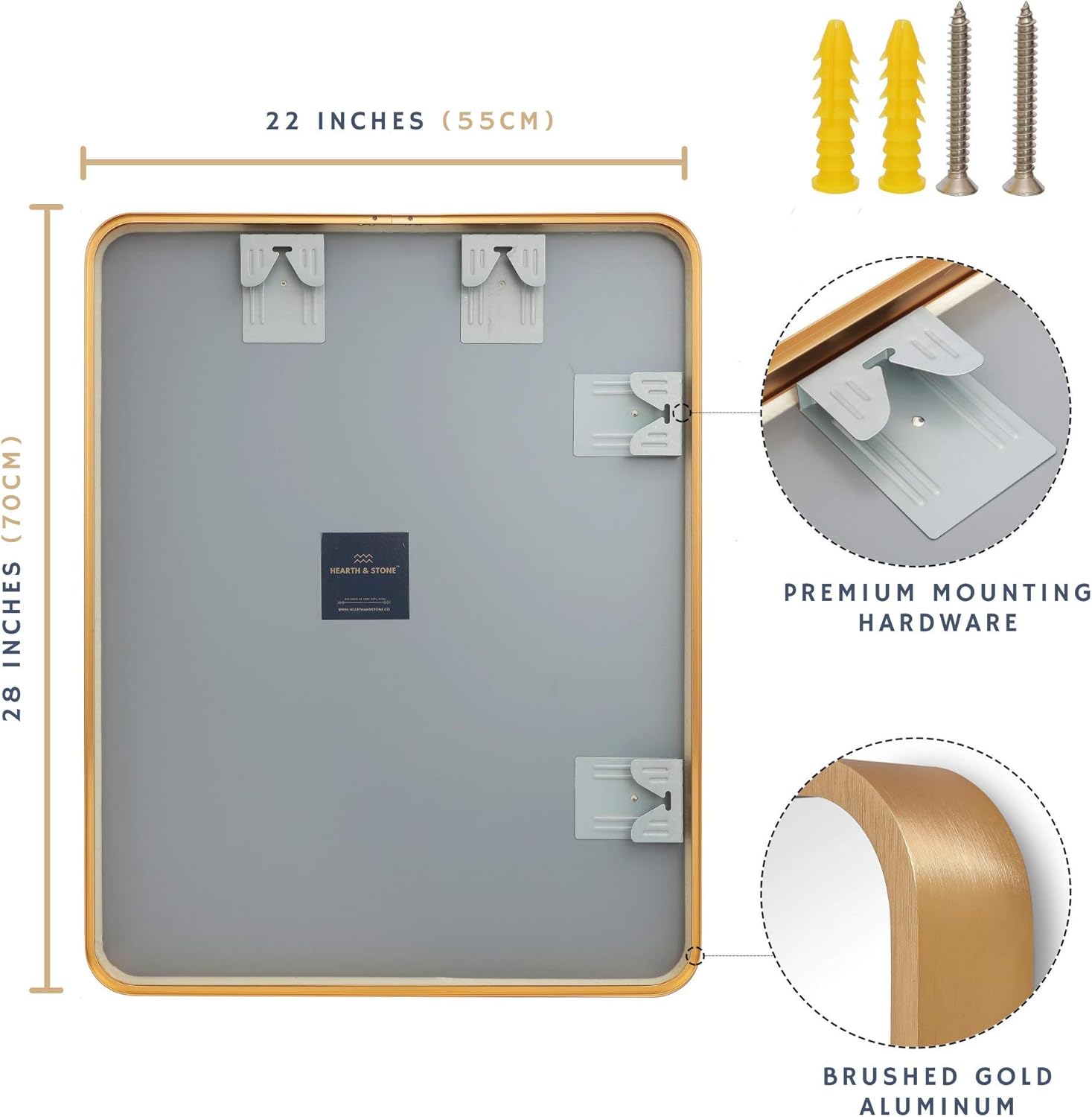 Hearth & Stone Gold Mirror, Bathroom Mirror for Vanity (Large Gold Framed Mirror) | Gold Wall Mirror, Gold Mirrors for Wall Decor Gold Vanity Mirror Gold Antique Mirror (Gold, Rectangle (22x28)): Furniture & Decor