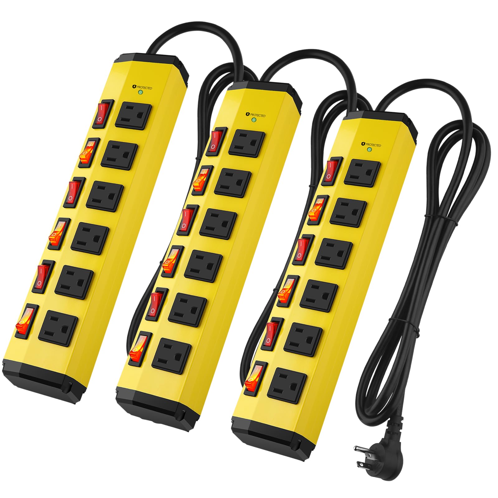 ANNQUAN 3PCS 6 Outlet Metal Power Strip with 6