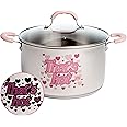 Paris Hilton Stainless Steel Stock Pot with Iconic Color Changing "That's Hot" Heat Indicator Decal, Features Soft Grip Handles and Measure Marks, 8-Quart, Pink