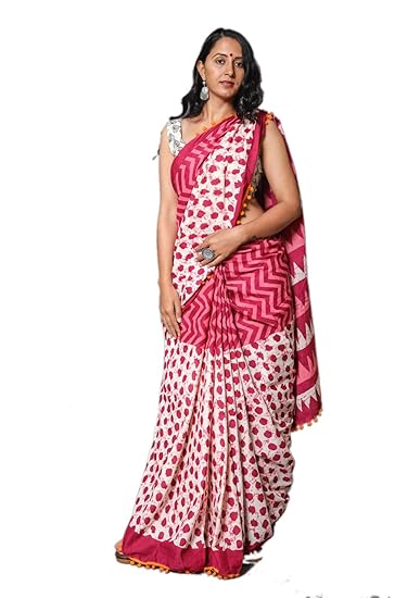 Multi Cotton Hand Block Printed Saree with Blouse