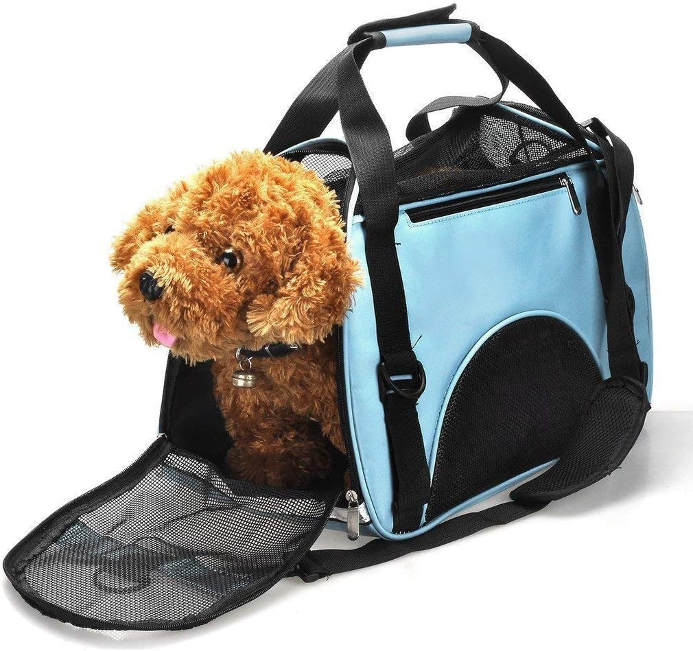 YUYWOO small Pet Carrier Airline Approved Duffle Bags, Pet Travel Portable Bag Home for little Dogs, Cats and Puppies, 40 x 20x 28cm, (Blue) (S)