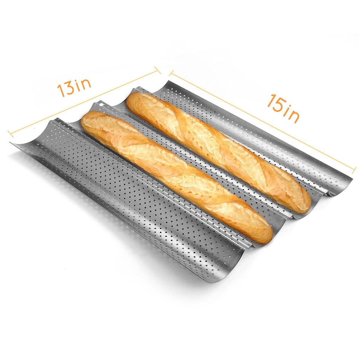 Ohomr Nostick French Bread Pan for Baking Baguettes Metallic