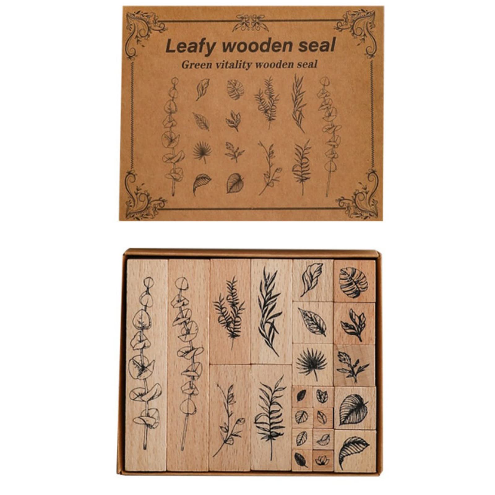 Dulau 22 Pcs Wooden Rubber Stamps Set of Decorative Stamps for DIY Craft, Rubber Stamps Plant Wooden Flowers for Scrapbooking, Card, Photo Album