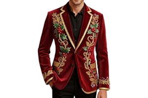 Christmas Suit for Men Ugly Vintage Corduroy Xmas Printed Blazer Casual One Button Holiday Party Fit Jacket with Pockets