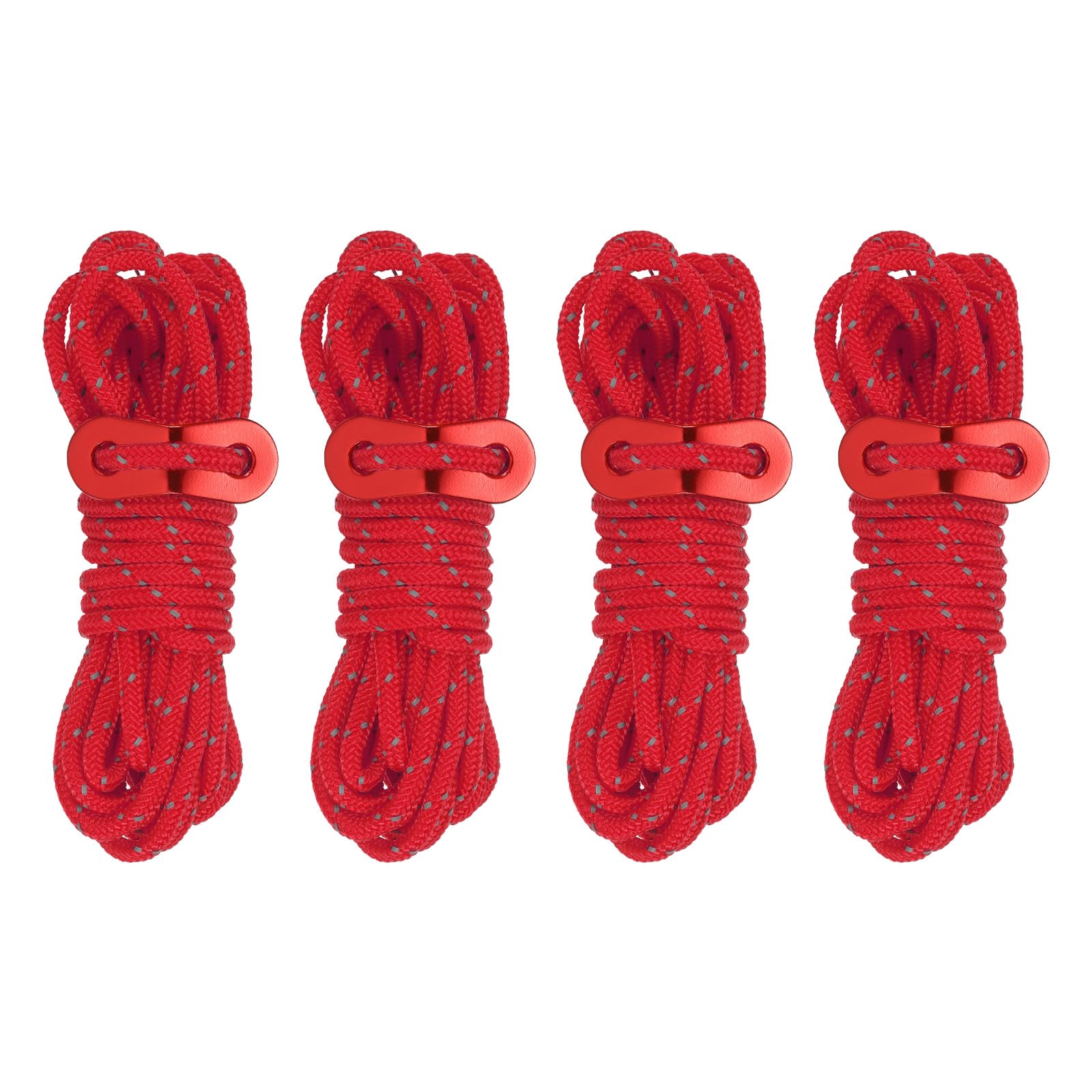 PATIKIL 4mm Tent Rope, 4 Pack 13ft Reflective Guyline Cord Tied Downs Rope Paracord Cord Camping Ropes with Red Aluminum Cord Adjusters for Camping Hiking Tent, Red