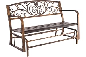 VEVOR Outdoor Bench, 50 inch, Carbon Steel Metal Frame with Cast Iron Backrest and Round Edge Armrests, Weatherproof Outside 