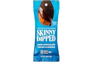 SkinnyDipped Dark Chocolate Cocoa Almonds, Chocolate Covered Almonds, Low Sugar, Gluten Free, Healthy Snack, 1.2 Ounce Bags (Pack of 15)