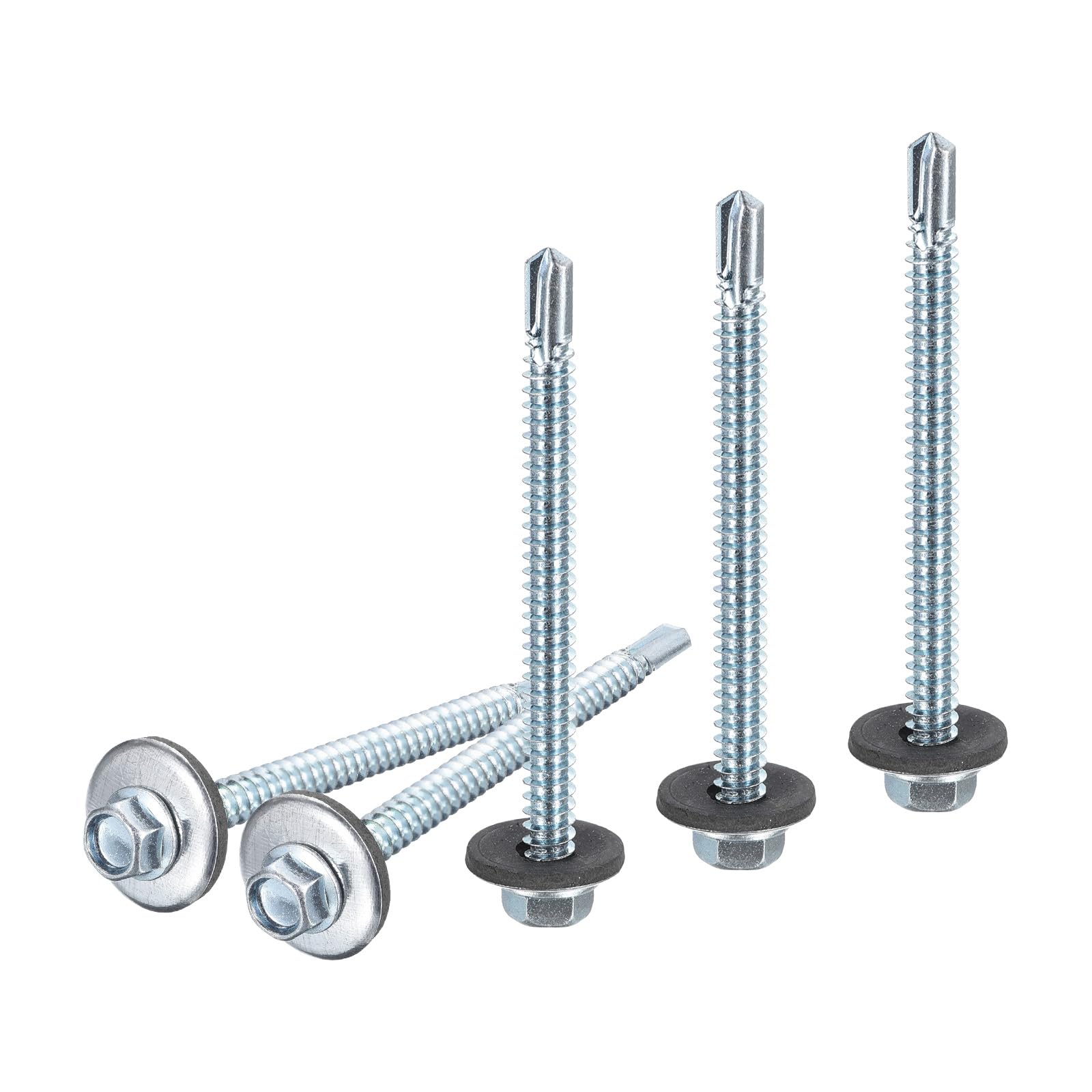 DTGN #12x2-61/64" Hex Washer Head Self Drilling Screws with EPDM Washer - 25Pack - Good for Metal - Carbon Steel Self Tapping Metal Sheet Screws with Rubber Washer