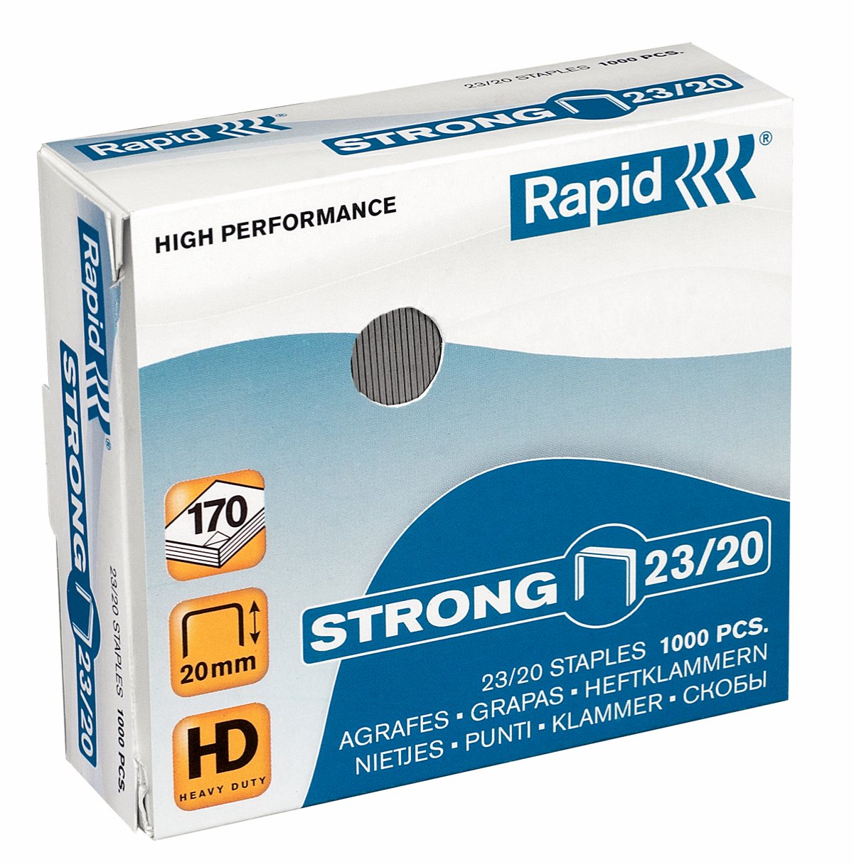 Rapid 23/20mm Strong Staples, For Stapling 140-170 Sheets, Use with Heavy Duty Staplers, Galvanised Wire, Box of 1000, 24870400