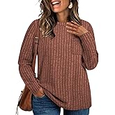 VISLILY Womens-Plus-Size-Tunic-Tops Casual Long Sleeve Crew Neck Shirts Striped Knitted Lightweight Sweaters with Cute Pocket