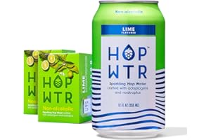 HOP WTR Sparkling Hop Water, Lime 12 Pack, Sugar Free, Low Carb Non Alcoholic Drinks, NA Beer, Adaptogen Drink, No Calories, Adaptogens & Nootropics for Added Benefits, 12 oz Cans