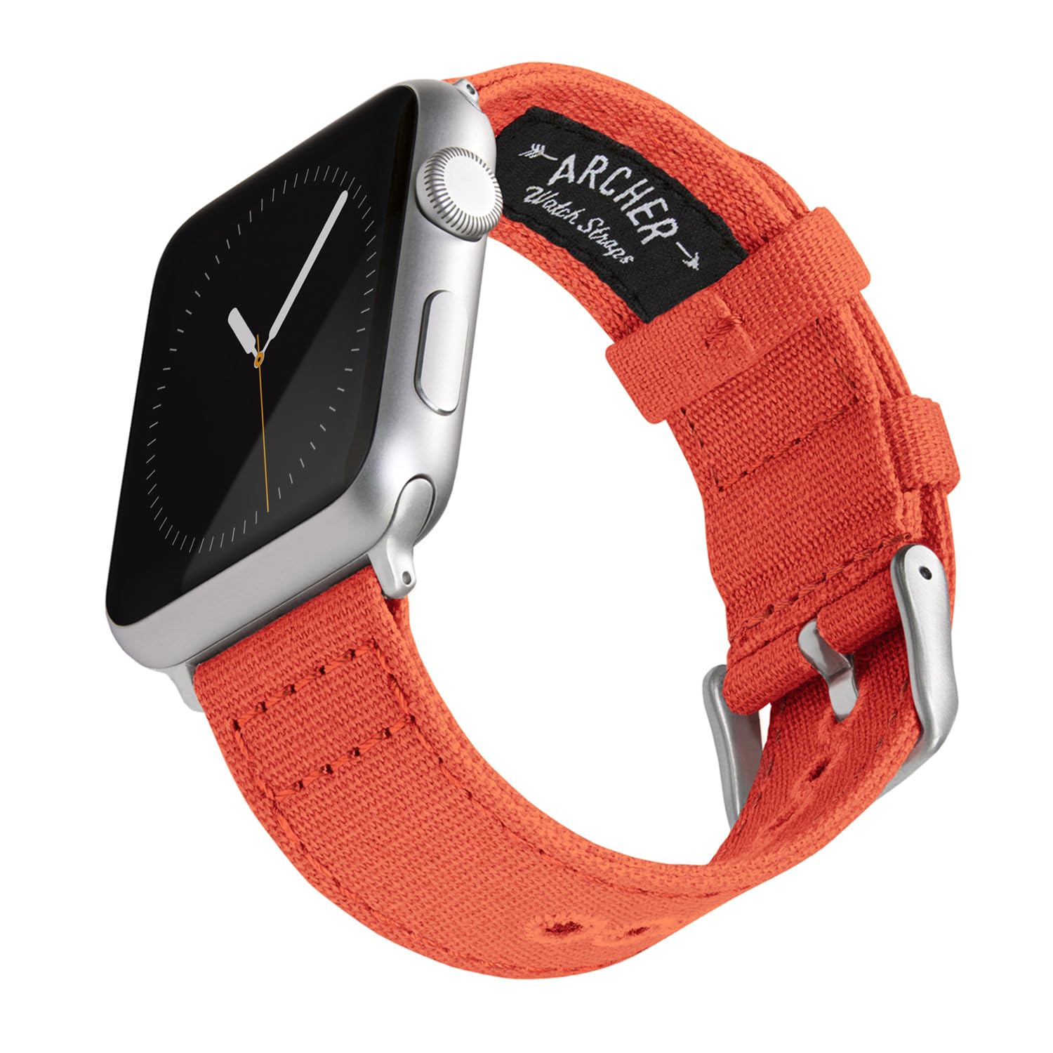 Archer Watch Straps - Canvas Straps for Apple Watch (Tangelo Orange, Silver, 40/41/42mm)