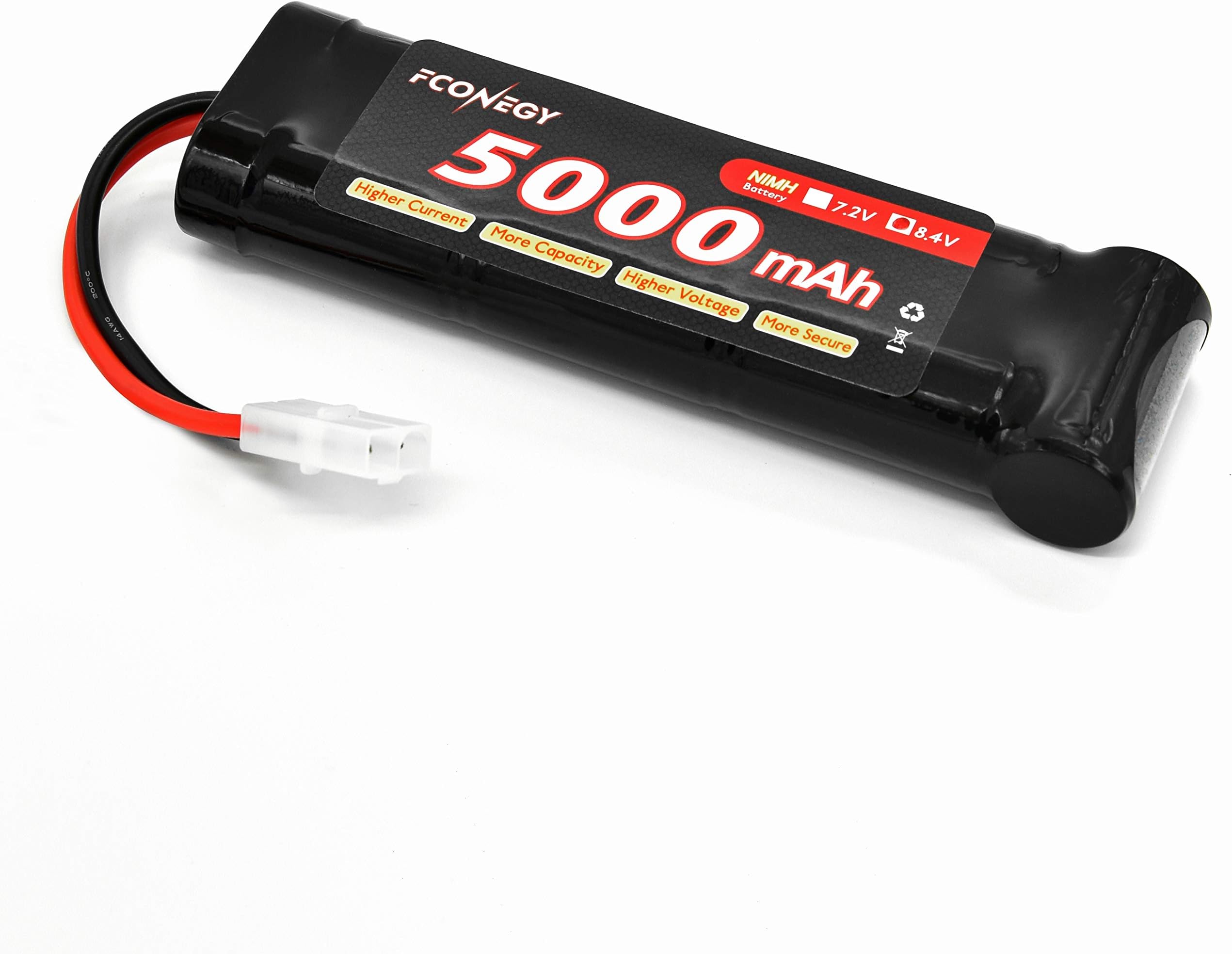 FCONEGY RC NiMH Battery 8.4V 5000mAh Flat Pack with Tamiya Plug for RC Car Truck Hobby