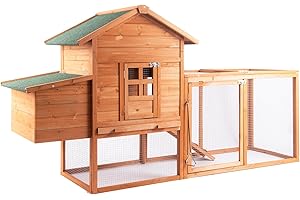 GOJOOASIS 80" Chicken Coop for 2-4 Chickens Outdoor Wooden Hen House Poultry Pet Hutch for Backyard w/Run Cage & Nesting Box(A)