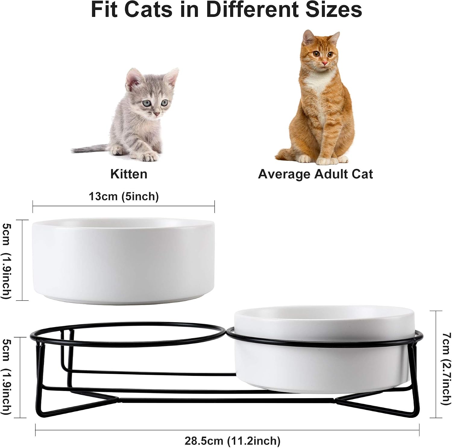 PETTOM Raised Cat Bowls Ceramic Double Cat Food and Water Bowl Set including Steel Stands for Cats and Small Dogs - Image 3