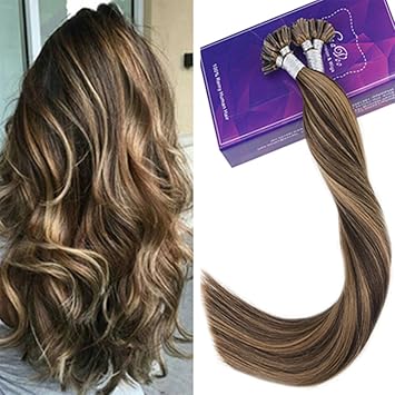 Laavoo 16inch Nail Tip Extensions Straight Brown Hair Caramel