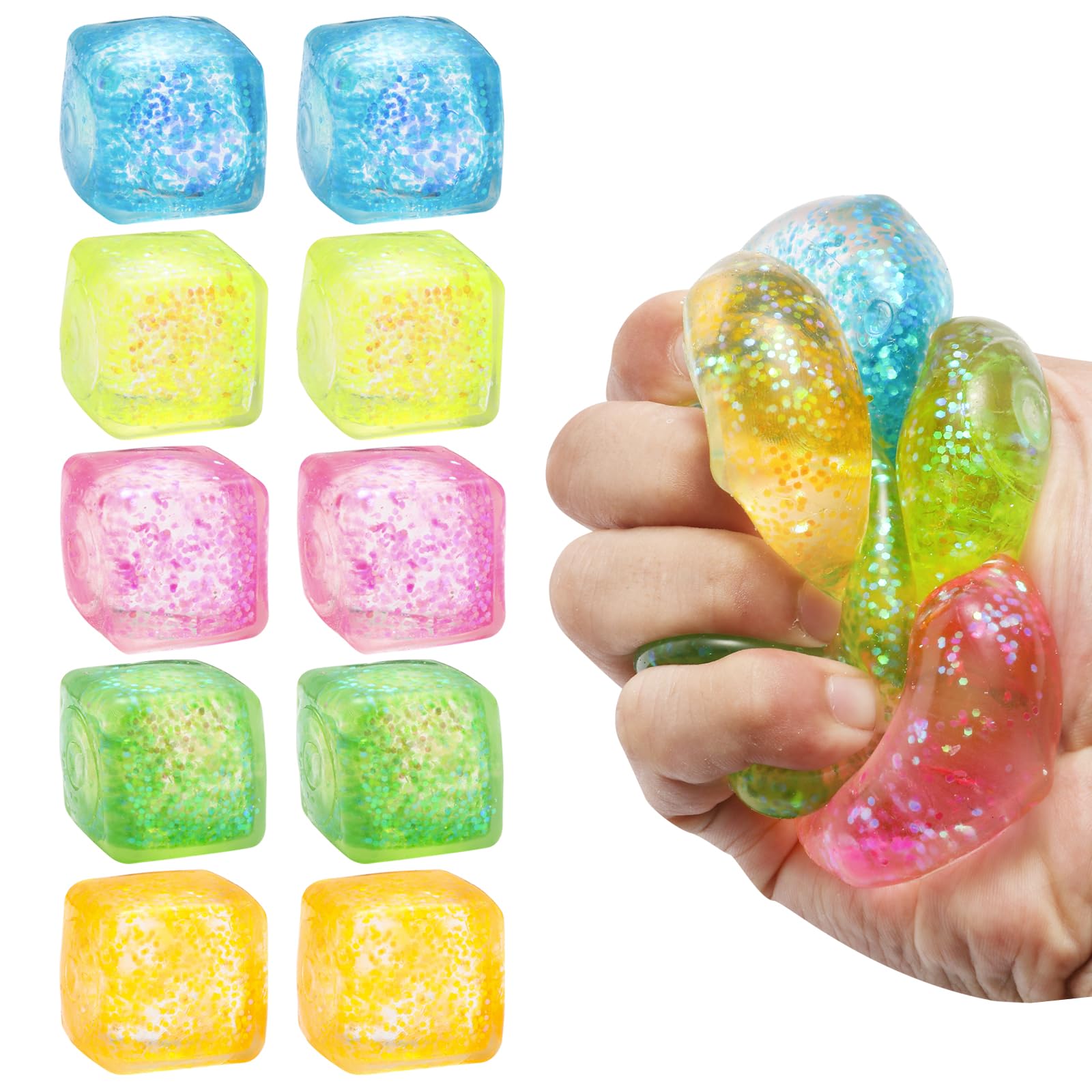 Photo 1 of 10 Pack Stress Cube Squishy Stress Balls for Adults Kids, Sensory Fidget Toys for Anxiety Stress Relief, Stretchy and Slow Rising Sparkling Malt Sugar Squeeze Toy for Boys Girls Party Favors