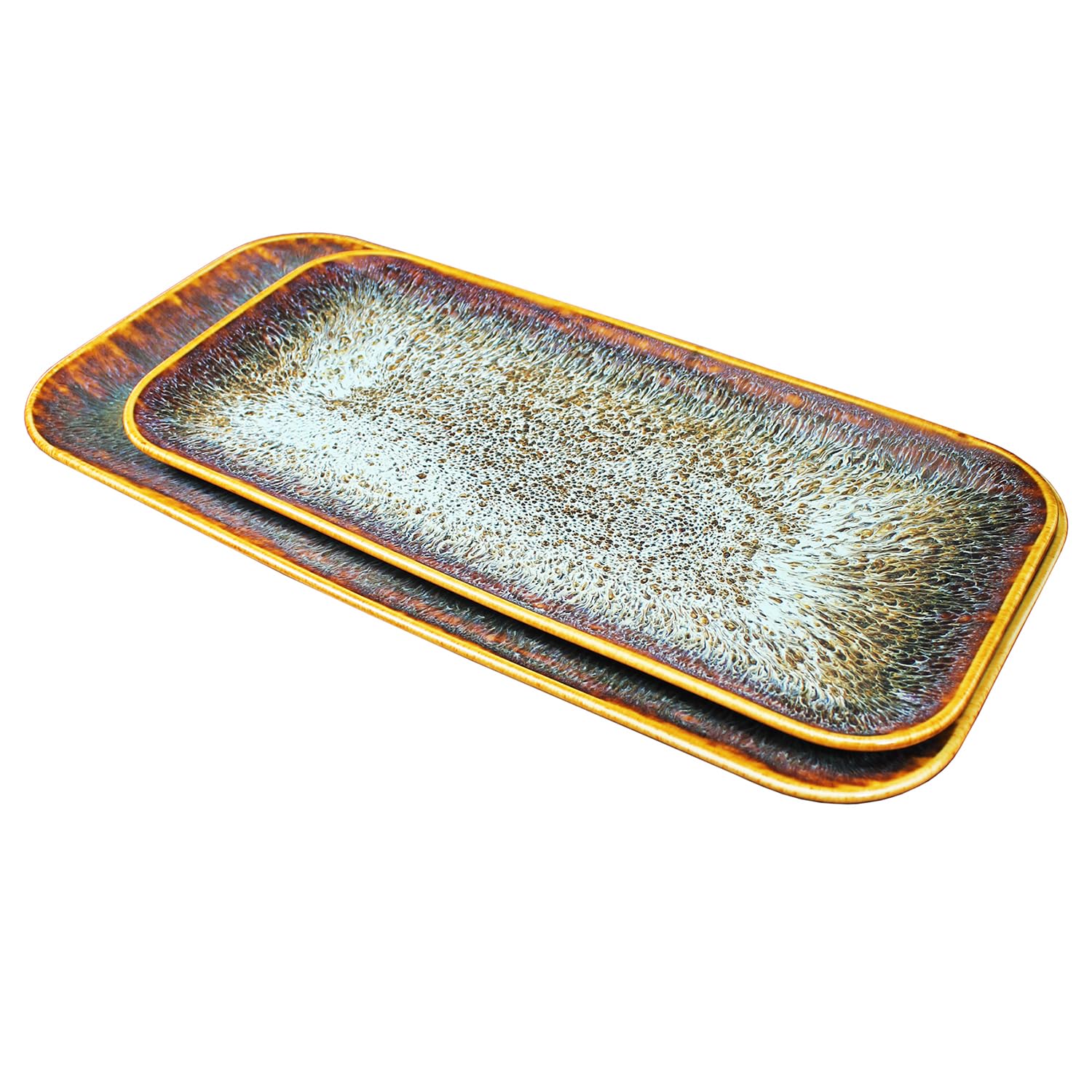 jinsongdafa Ceramic Dinner Plates Set, Set of 2, for Platter tray Serving plate - Microwave Oven & Dishwasher Safe,Scratch Resistant,Dinnerware Kitchen Porcelain Serving Dishes, Brown 31.4cm + 36.3cm