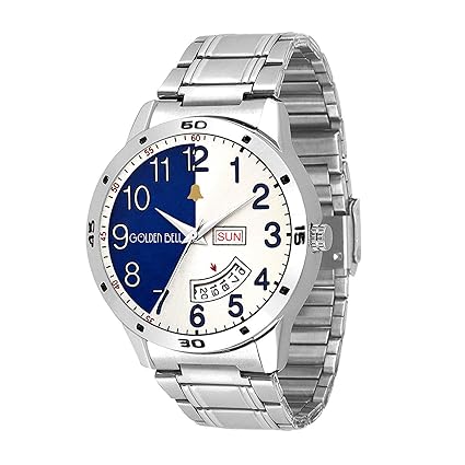 Golden Bell Chronicle Day and Date Calender Function Chronograph Display Multicolour Dial Silver Metal Chain Mens Watch - GB-1156