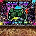 Gaming Tapestry, Gamer Neon Sign Wall Tapestry for Boys Bedroom Retro 80s Video Game Tapestries, Funny Modern Video Game Wall Decor for College Dorm Home Decor, (40X30inch), Teal
