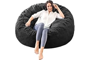 ILPEOD Bean Bag Chairs for Adults - 3' Memory Foam Furniture BeanBag Chair - Kids/Teens Sofa with Soft Micro Fiber Cover - Round Fluffy Couch for Living Room Bedroom College Dorm - 3 ft, Black