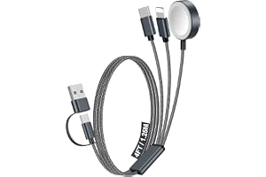 1Pack Multi Charging Cable Cord for Travel Essentials,Apple Watch Charger,iPhone Charger,[3-in-2] Type C/L Cable Portable Designed for iWatch,iPhone 17-8,Galaxy S25-21,AirPods,iPad-4FT Black