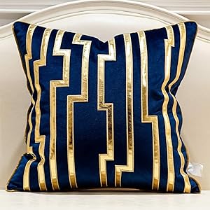 Avigers 18 x 18 Inches Navy Blue Gold Leather Striped Cushion Cases Luxury European Throw Pillow Covers Decorative Pillows for Couch Living Room Bedroom Car 45 x 45cm
