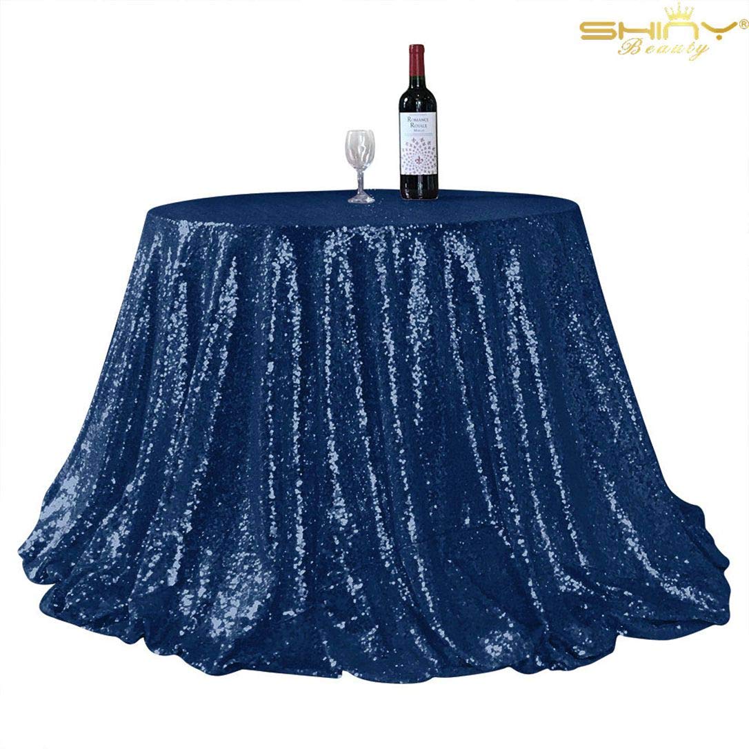 Navy Blue Sequin Tablecloth Round 120Inch Navy Blue Table Cover