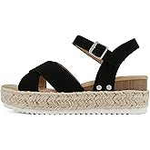 Soda “FIRELY” ~ Women Round Toe Crisscross Band Platform Espadrille Wedge Sandal with Adjustable Ankle Strap