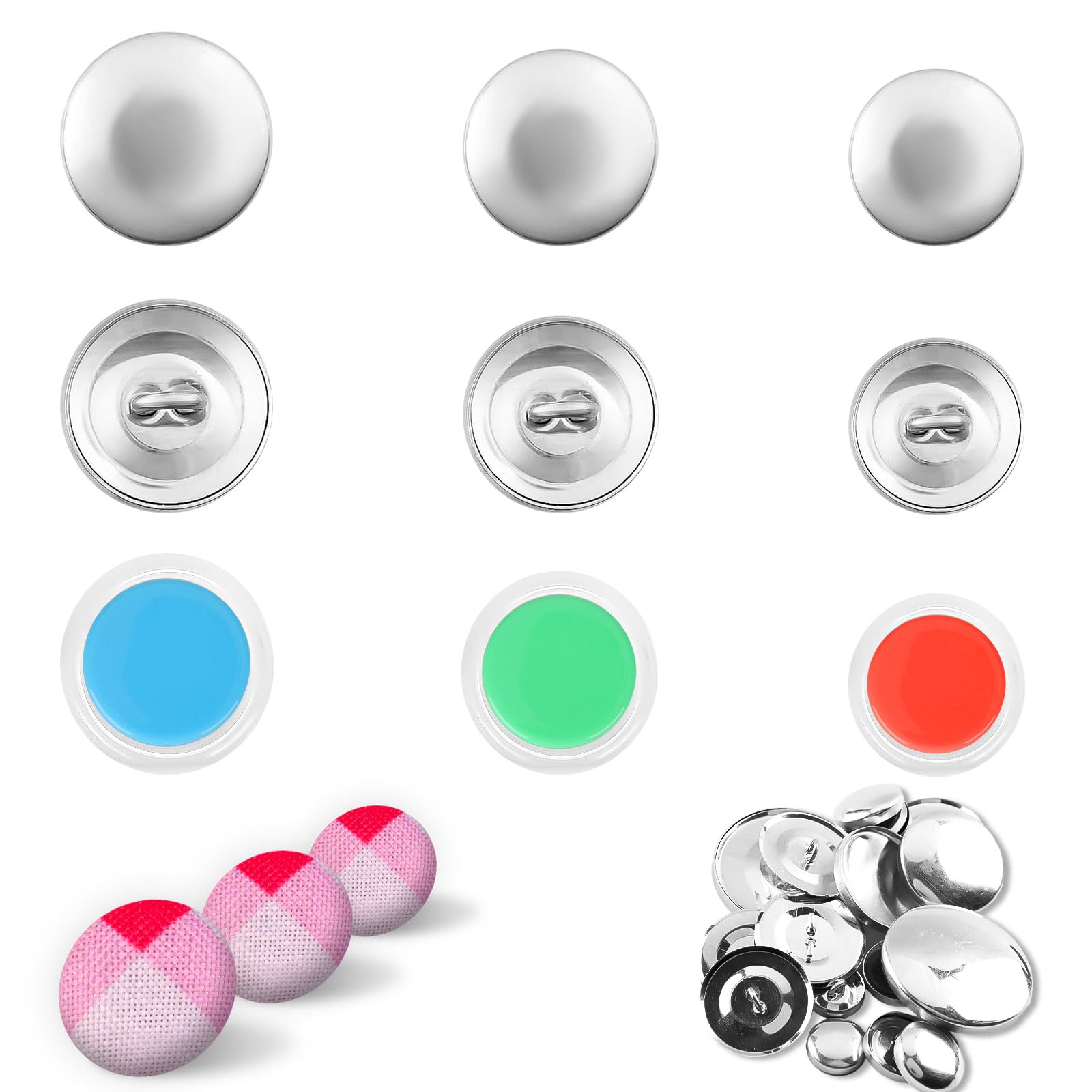 NQEUEPN 60pcs Button Covers Kit with 3 Sizes & Tools, DIY Fabric Buttons Maker for Crafts