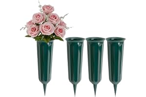 Black Duck Brand Set of 4 Green Cemetery Vases - 9.75"x3" Including Stake - Green to Blend with Turf
