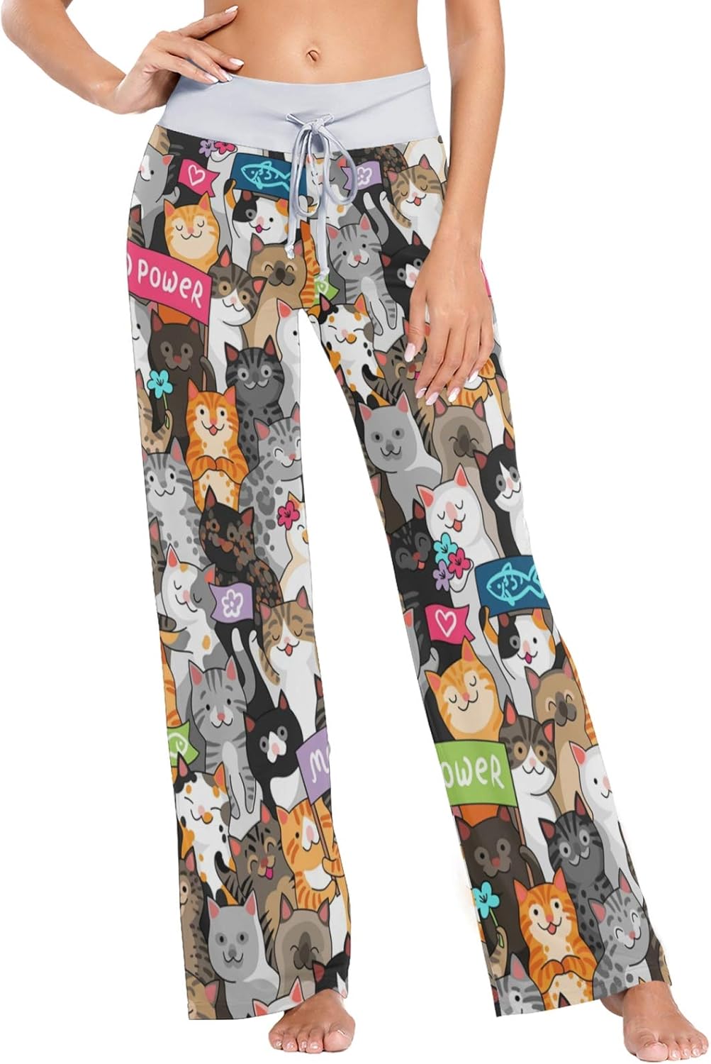 OTVEE Cute Cartoon Cats Meow Power Pattern Pajama Pants for Women