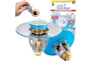 Mer-Maid Drain Magic AS SEEN ON TV Replace Broken or Missing Bathroom Drain Stoppers in Seconds, No Tools, Push To Fill, Hair Catcher Prevents Clogs, Watertight Silicone Seal,Chrome Plated Solid Brass