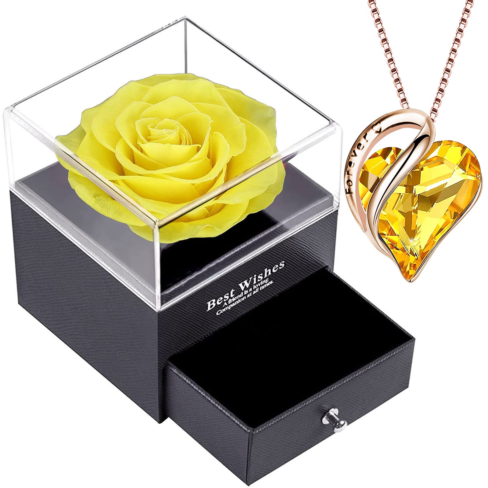 SWEETIME Preserved Real Rose Box,Eternal Infinity Yellow Rose,Forever Enchanted Flower Box Gift for Women Mother's Day Valentine's Day Christmas Wife Mum Thanksgiving Rosebox