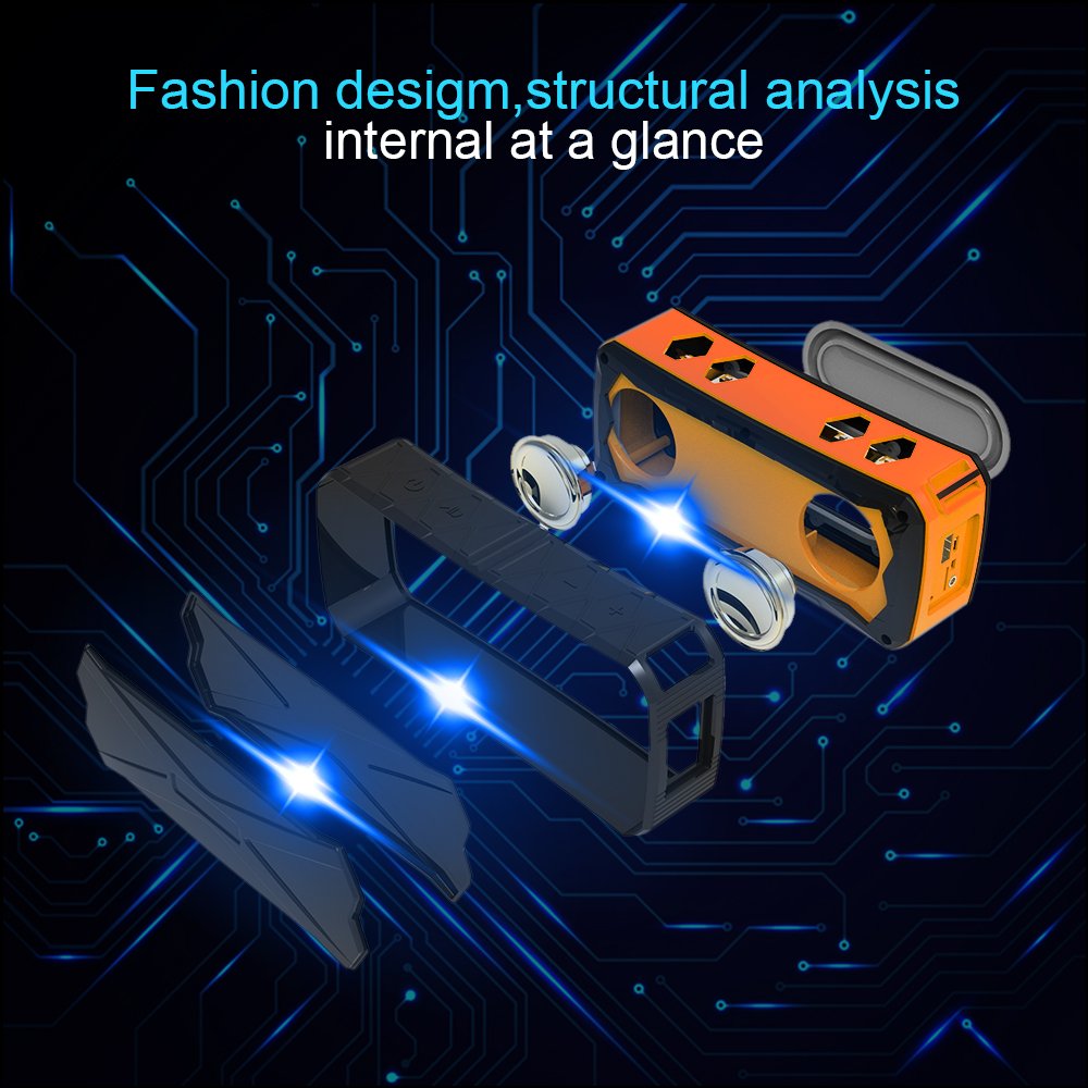 Bluetooth Speaker,POWERIVR Outdoor Sports Portable IPX6 Waterproof Bluetooth Speaker 4.1,Built in Mic,Enhanced Bass Sound,Double Horn Hands-Free Water Resistant Speaker (Orange)