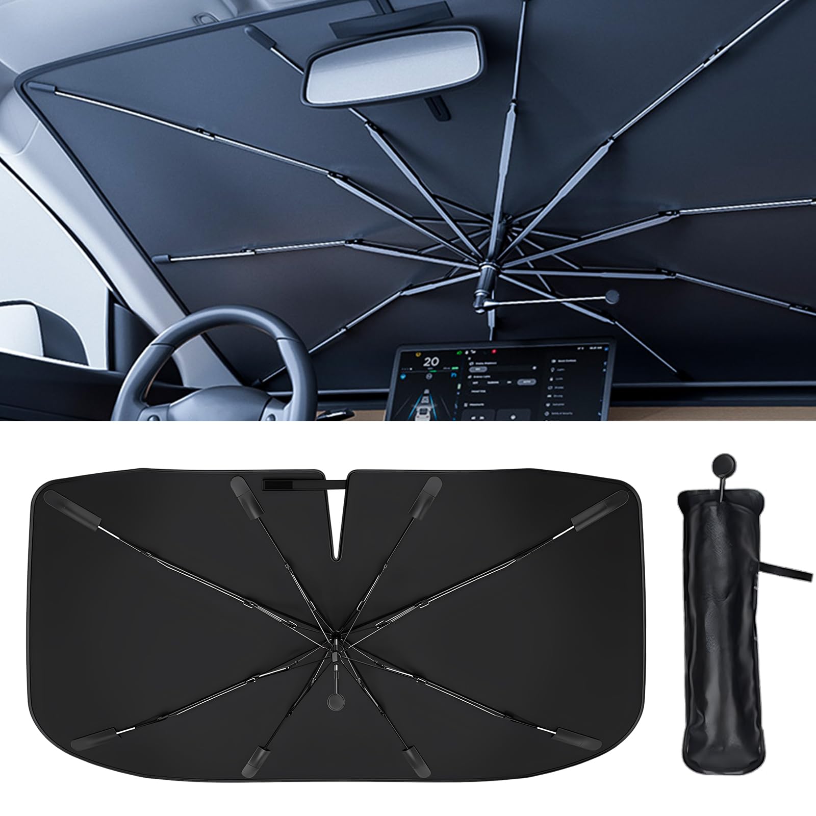 Photo 1 of [2025 Upgraded] Car Windshield Sun Shade for Tesla Model 3 [Latest Nanometer Ice-Crystal Coating] Sunshade for Car Windshield, Protect Interior & Keep Cool, Universal Size
